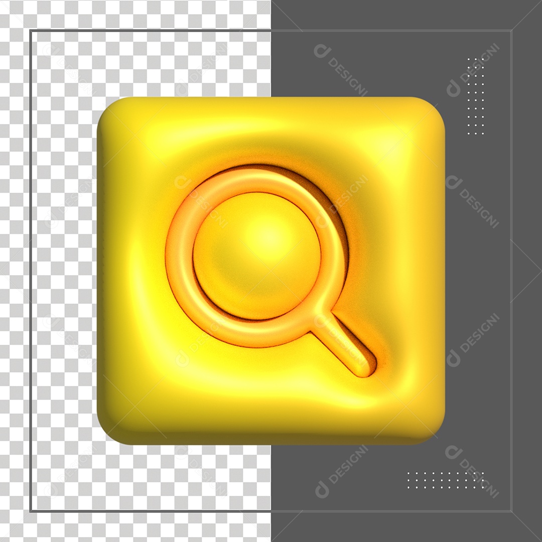 Ícone 3D Like Lupa de Pesquisa Amarelo em Balão De Fala PSD
