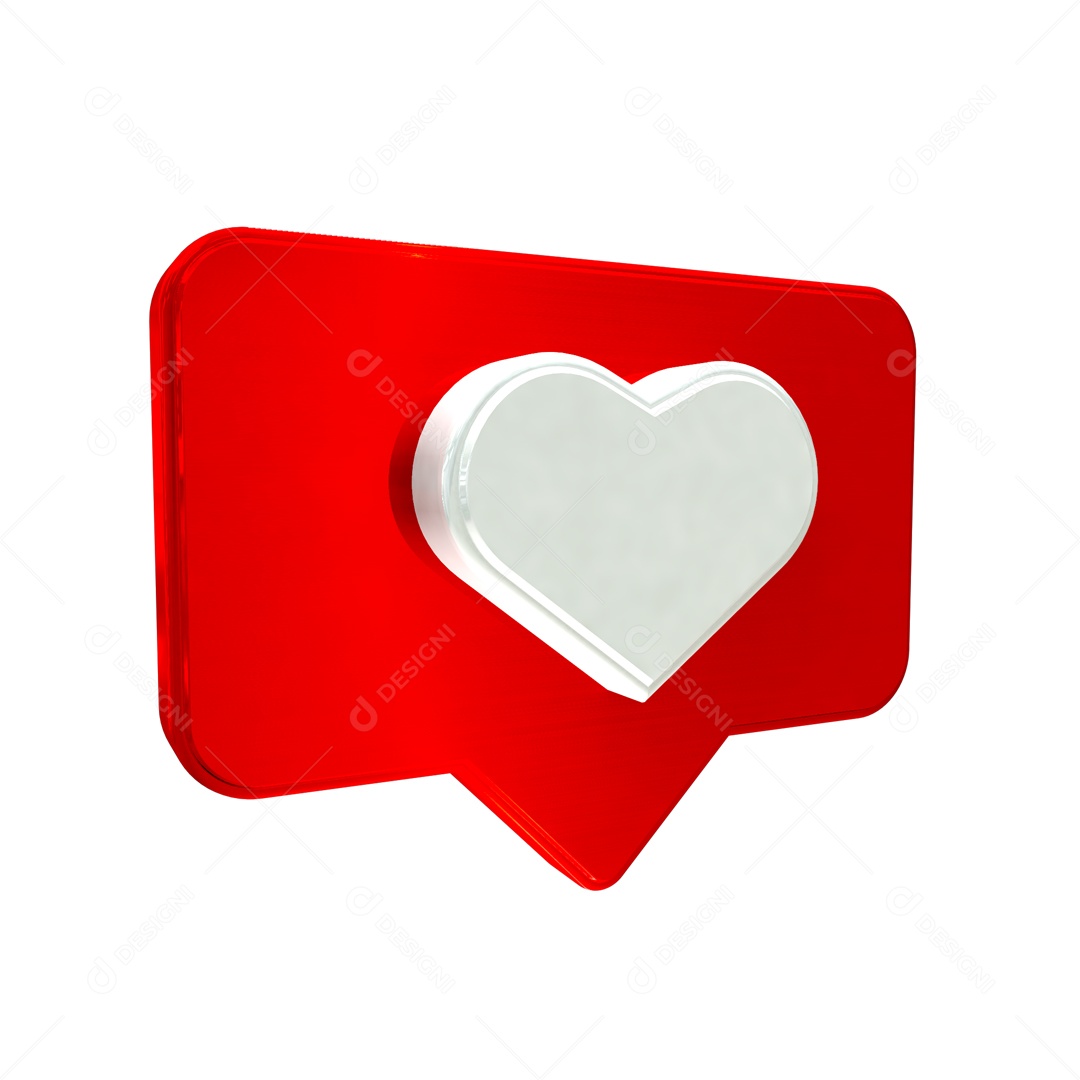 Emoji Amei Instagram em Caixa de Mensagem Vermelha 3D PSD