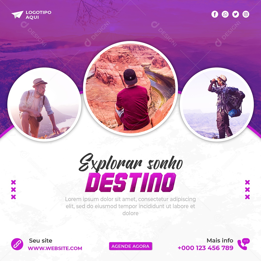 Explorar Sonho Destino Viagem Social Media PSD Editável