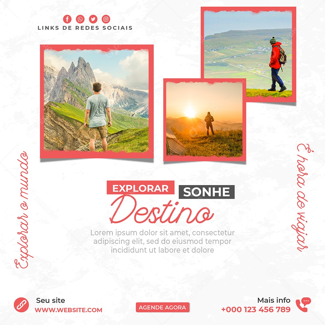 Explorar Sonhe Destino Viagem Socia Media PSD Editável