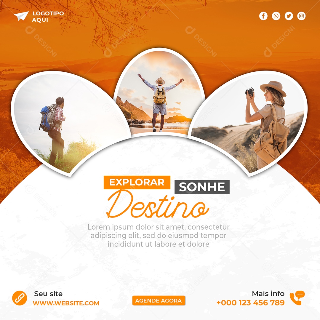 Explorar Sonhe Destino Viagem Socia Media PSD Editável