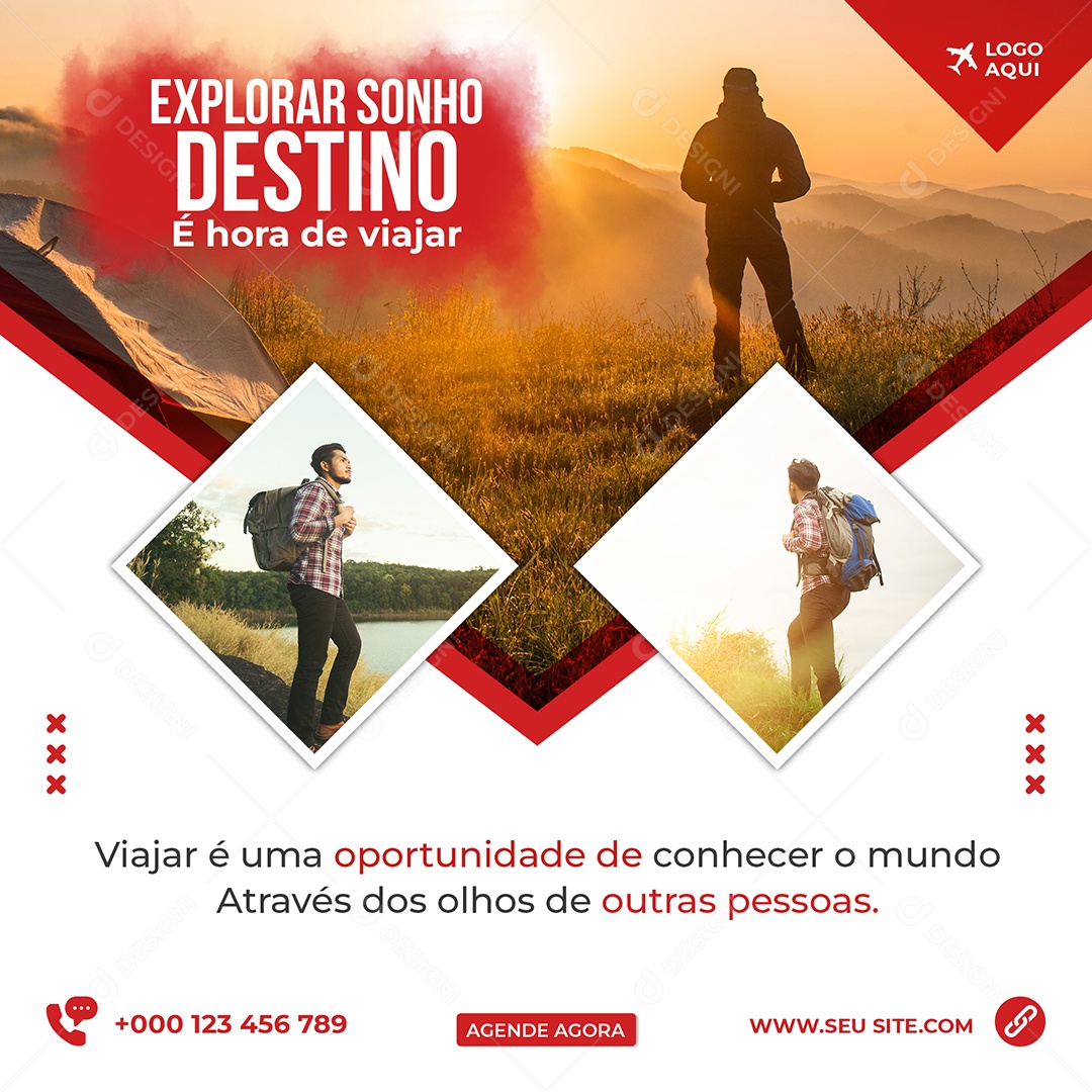 Explorar Sonho Destino é hora de Viajar Viagem Social Media PSD Editável