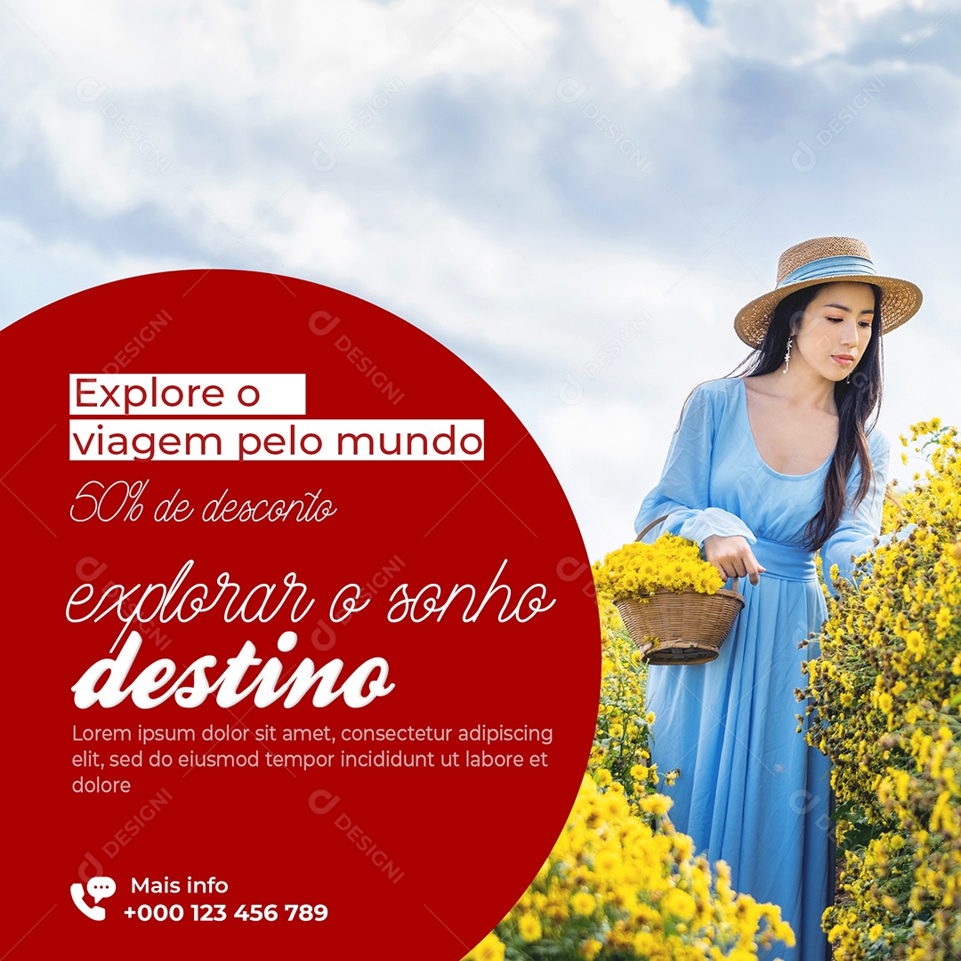 Explore o Mundo Viagem 50% Desconto Social Media PSD Editável
