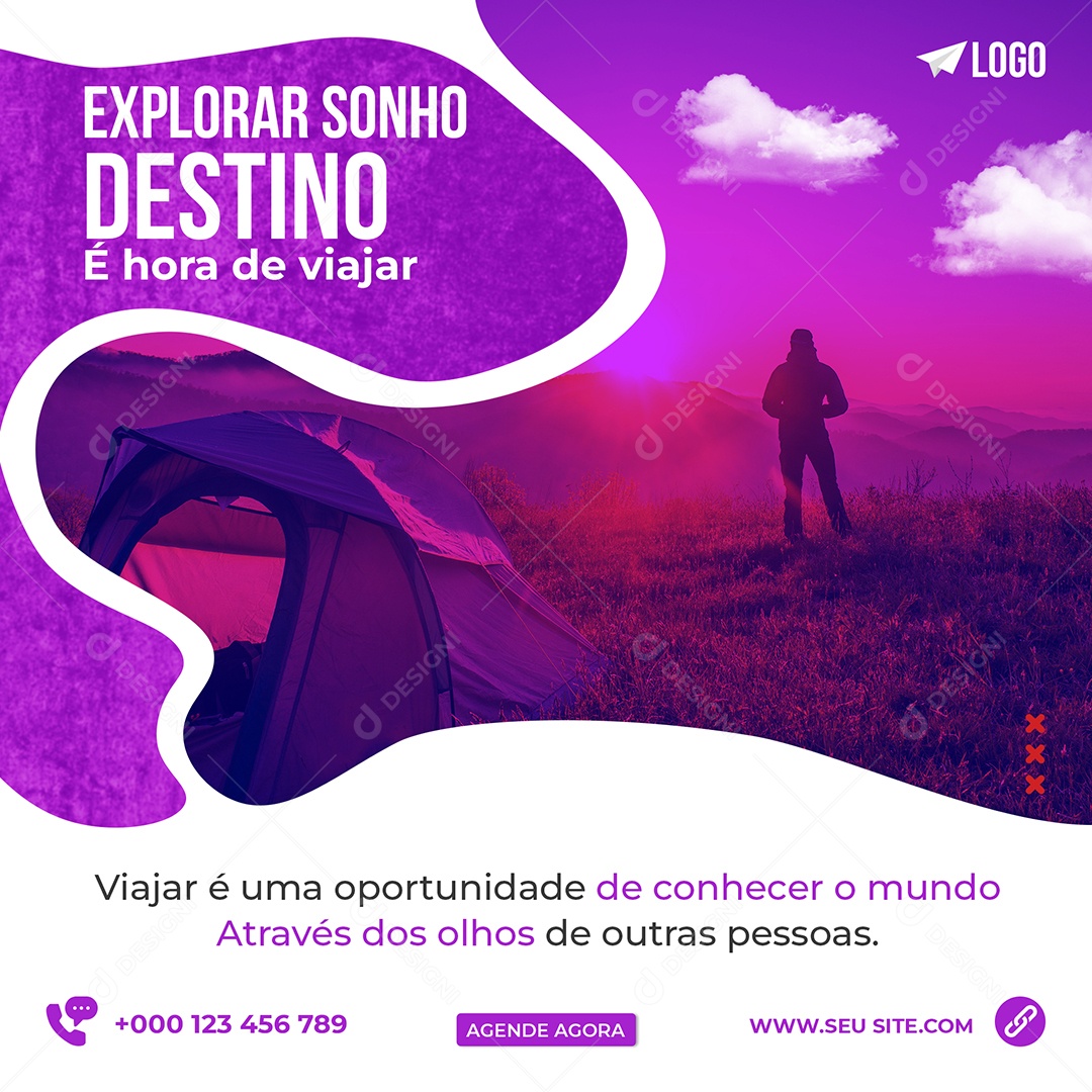É Hora de Viajar Sonho Explorar Destino Viagem Social Media PSD Editável