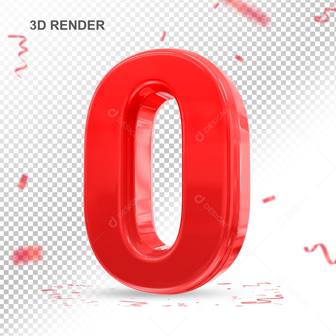 Número 3D 0 Vermelho Para composição PSD