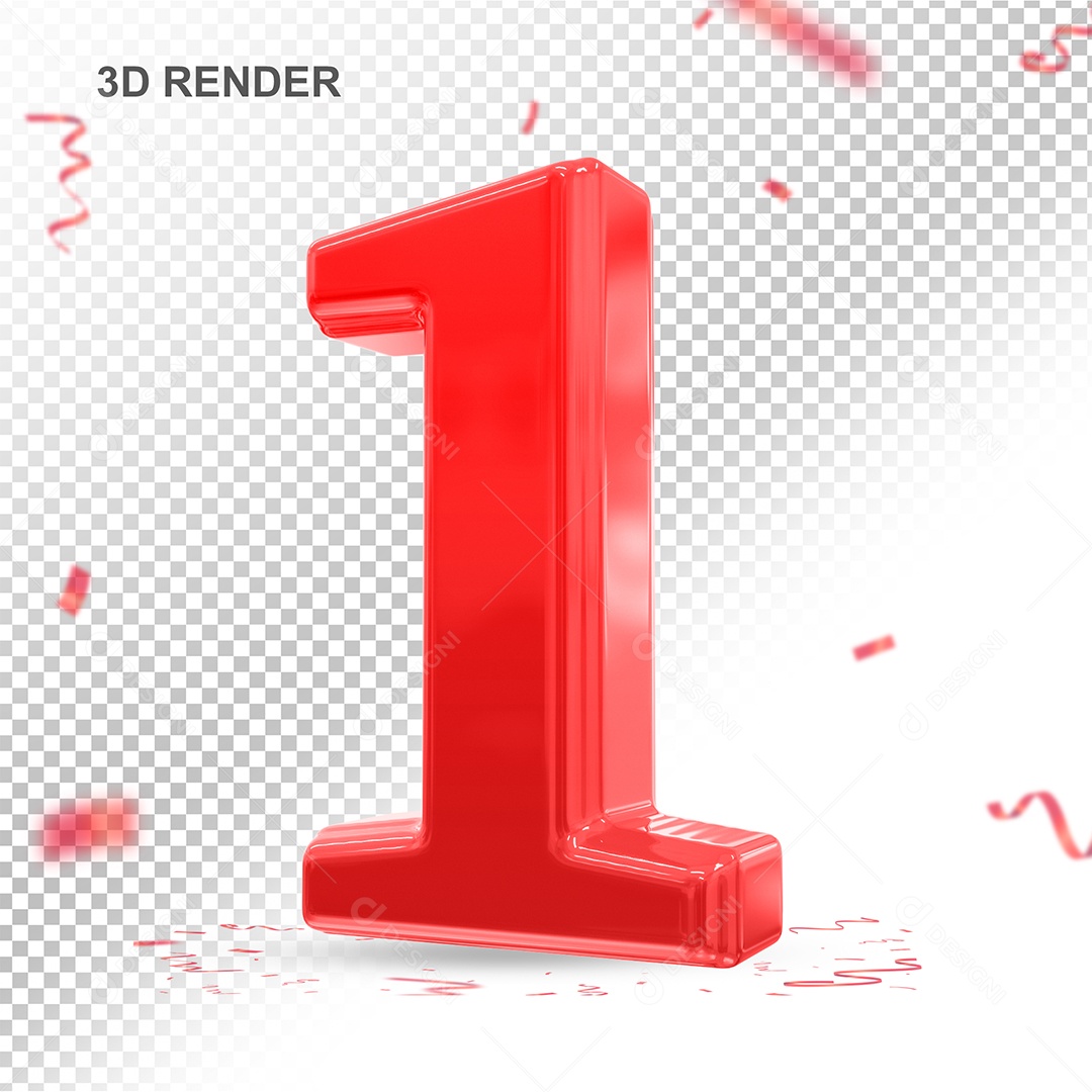 Número 3D 1 Vermelho Para composição PSD