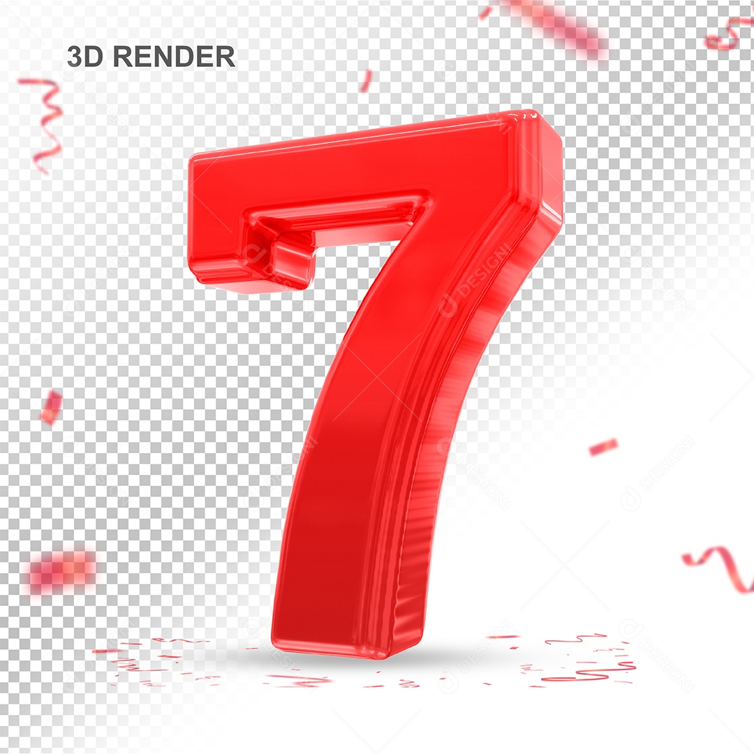 Número 3D 7 Vermelho Para composição PSD