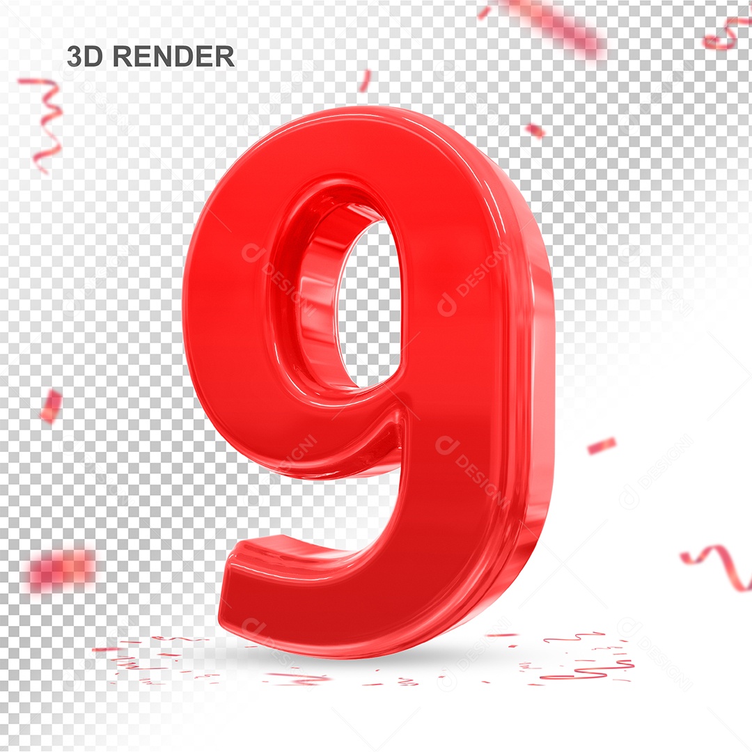 Número 3D 9 Vermelho Elemento Para composição PSD