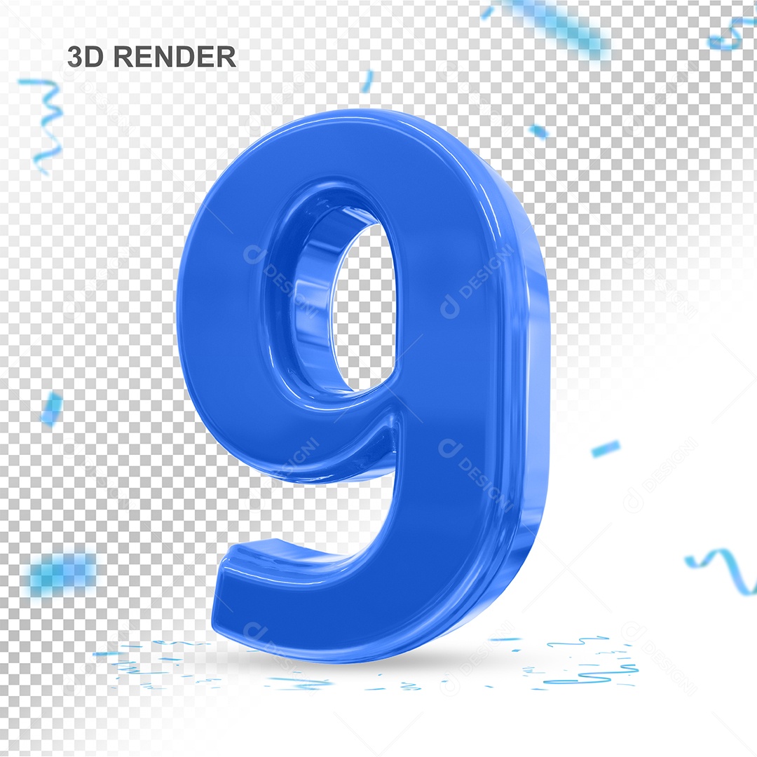 Número 3D 9 Azul Para composição PSD