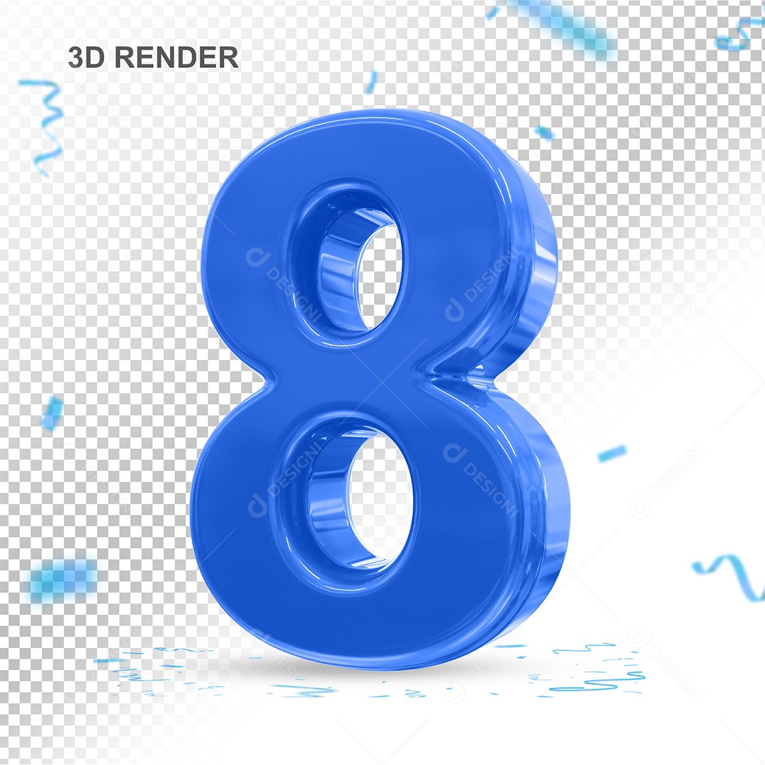 Número 3D 8 Azul Para composição PSD