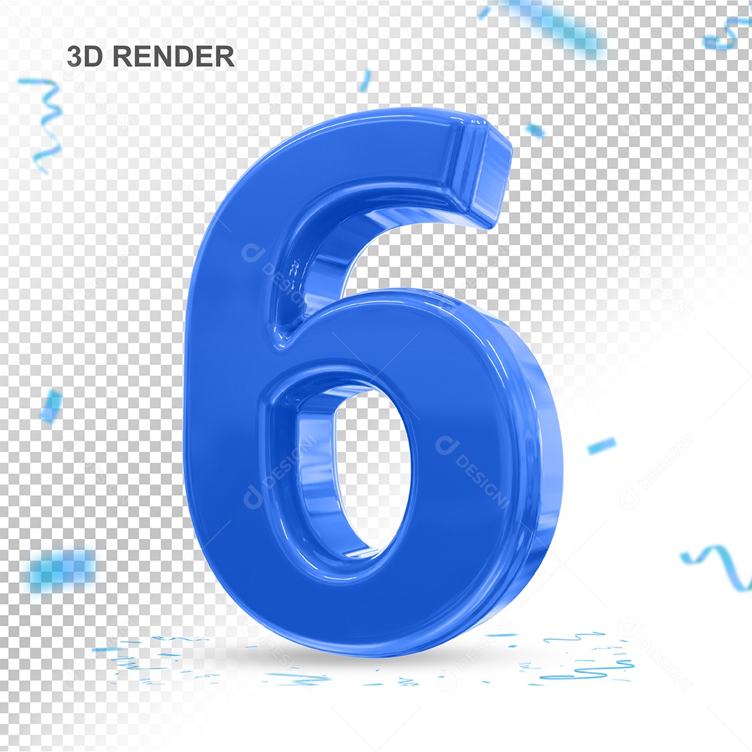 Número 3D 6 Azul Para composição PSD