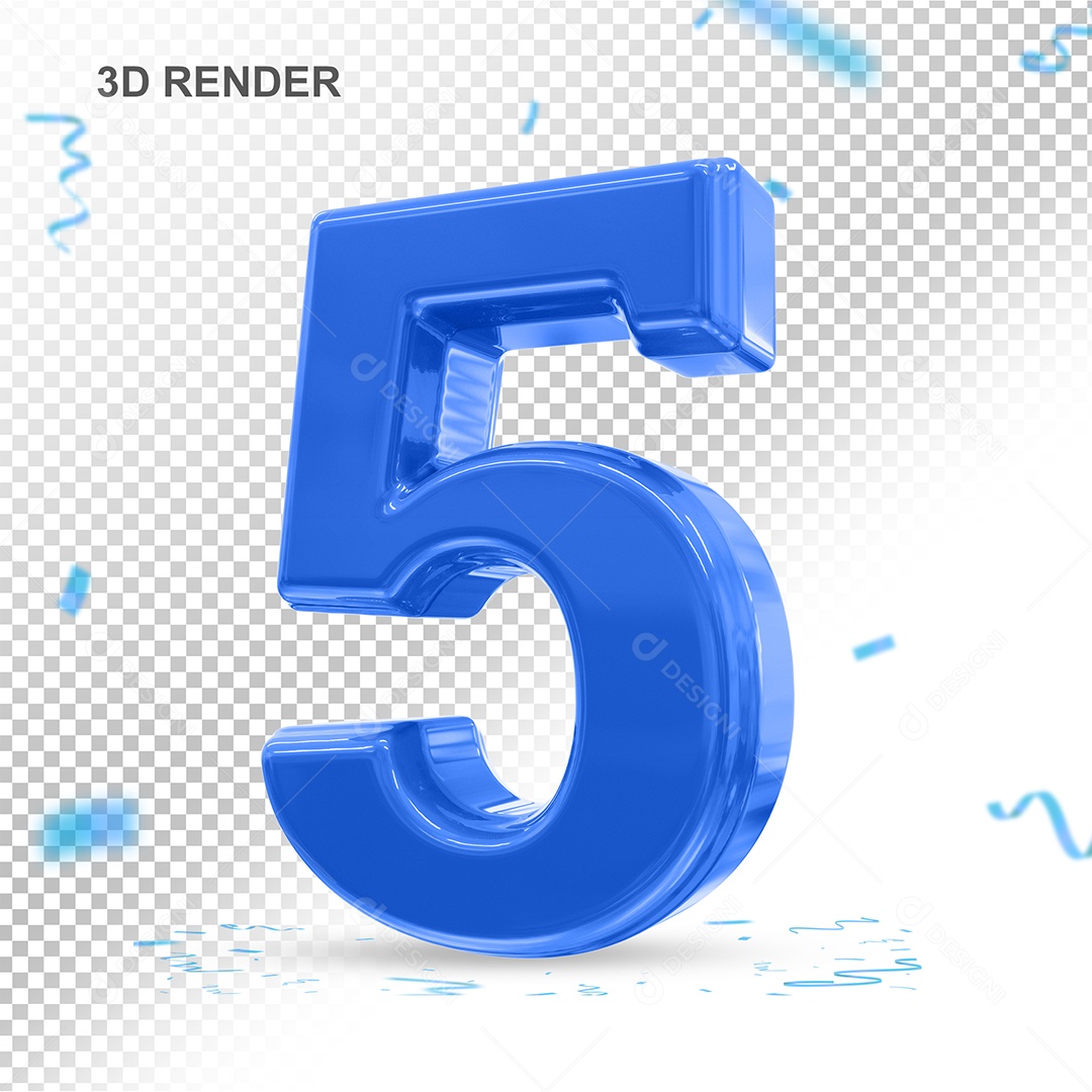 Número 3D 5 Azul Para composição PSD