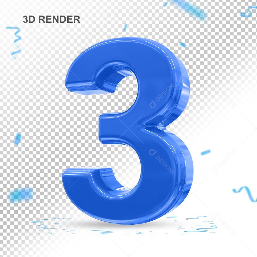 Número 3D 3 Azul Para composição PSD