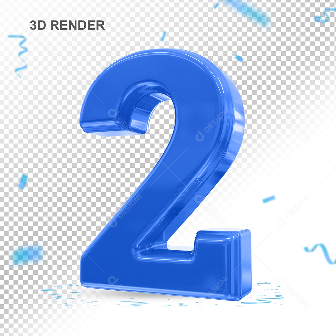 Número 3D 2 Azul Para composição PSD