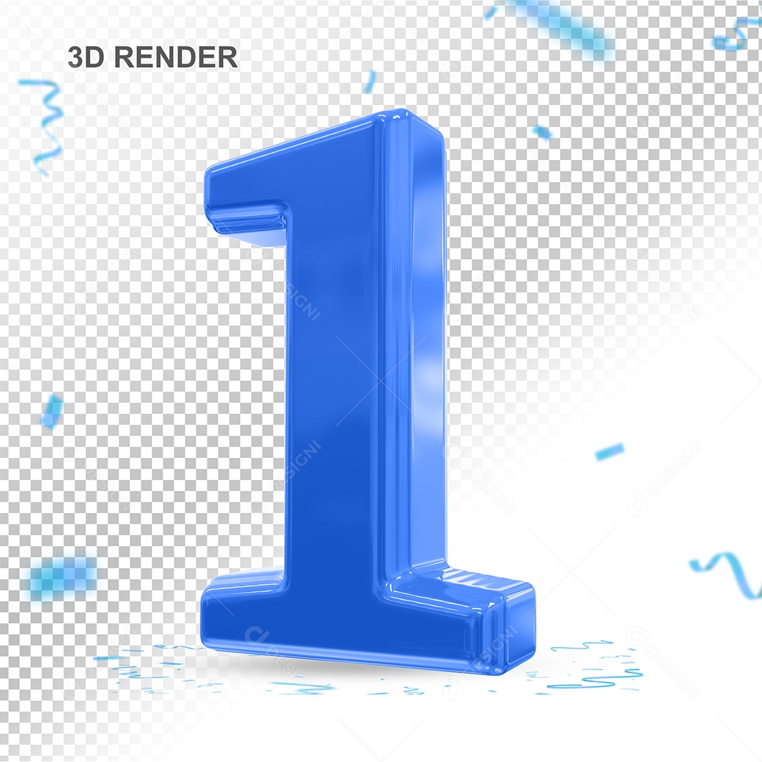 Número 3D 1 Azul Para composição PSD