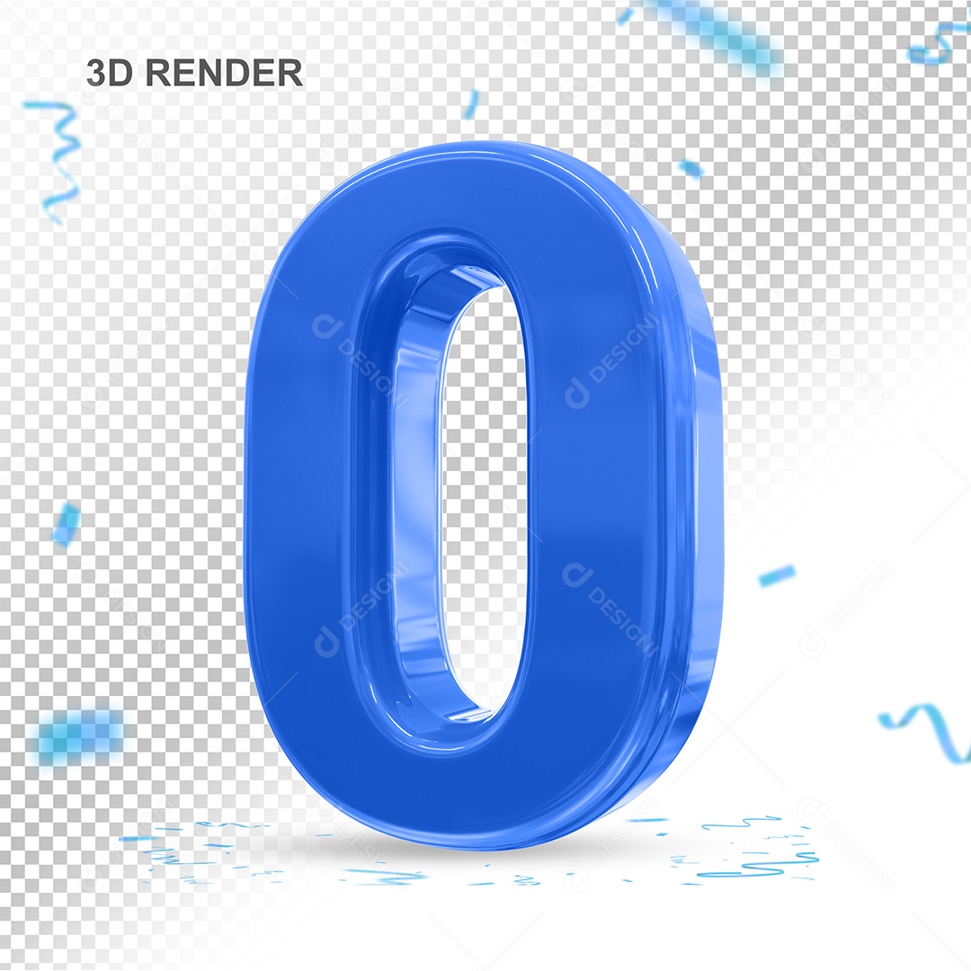 Número 3D 0 Azul Para composição PSD