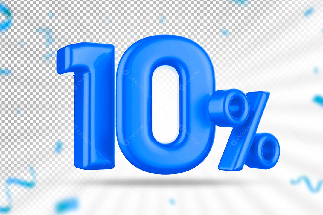 Número 3D 10% Azul Elemento Para Composição PSD
