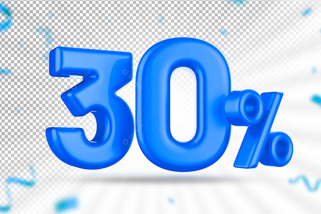 Número 3D 30% Azul Elemento Para Composição PSD