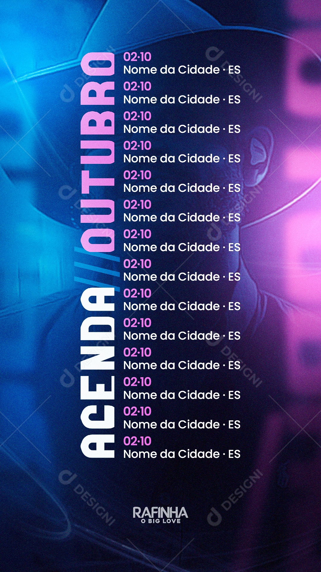 Social Media Agenda Outubro Rafinha O Big Love Flyer Show Cantor Evento Mês PSD Editável