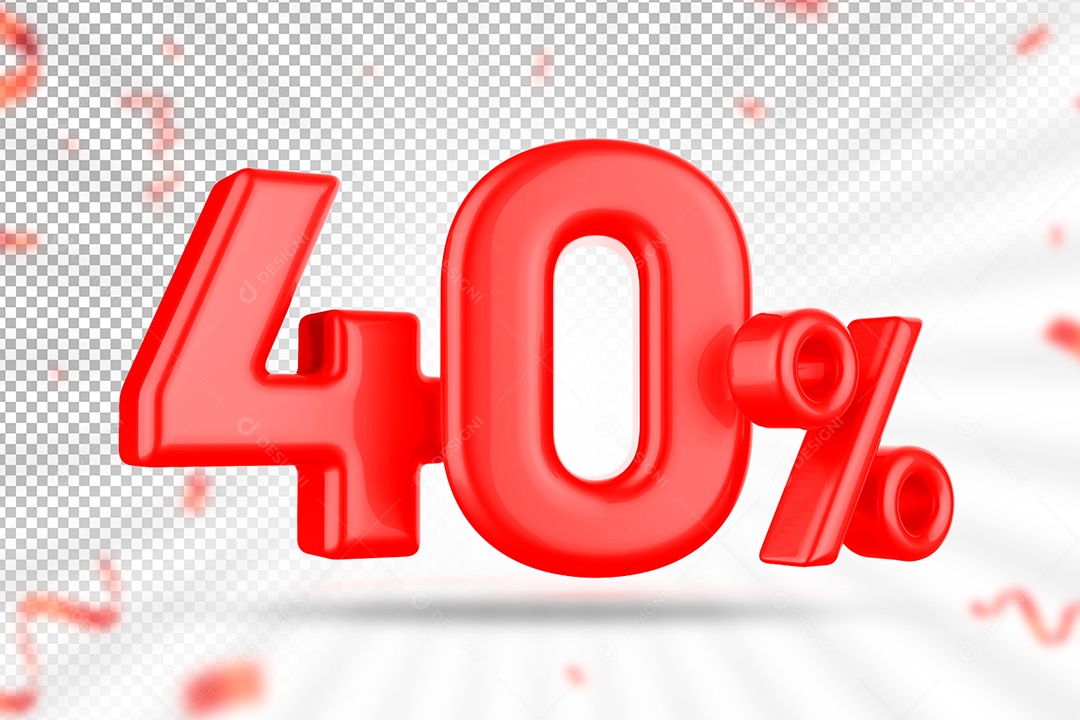 Número 3D 40% Vermelho Elemento Para Composição PSD