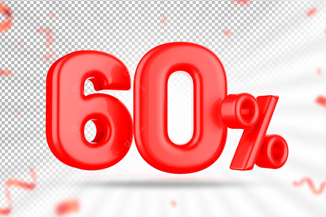Número 3D 60% Vermelho Elemento Para Composição PSD