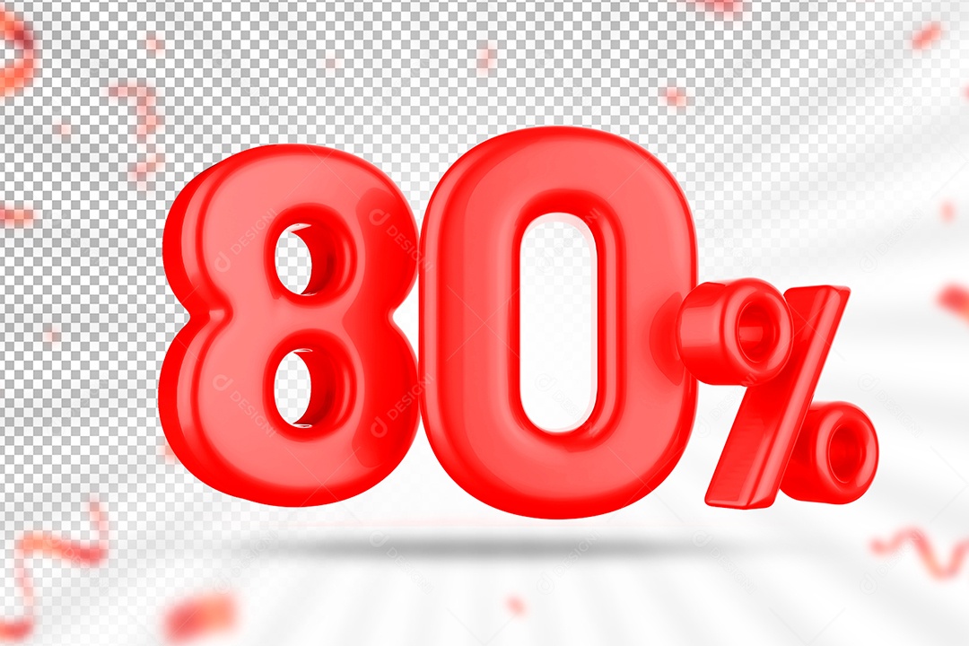 Número 3D 80% Vermelho Elemento Para Composição PSD