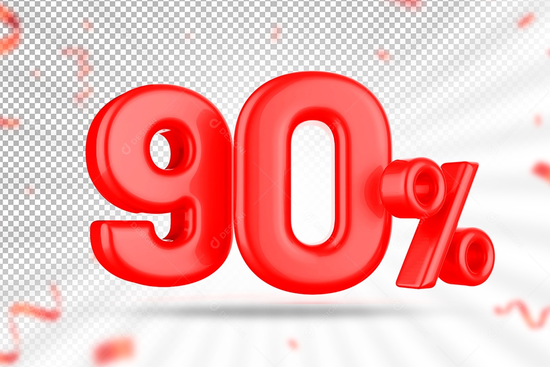 Número 3D 90% Vermelho Elemento Para Composição PSD
