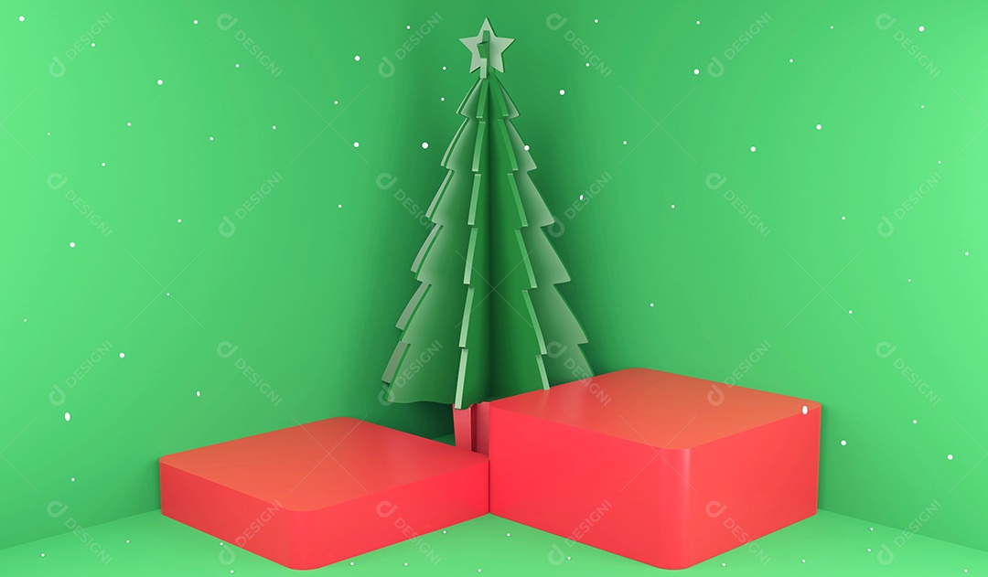 Pódio de Natal de renderização 3D em fundo verde, fundo de canto de chão de sala verde