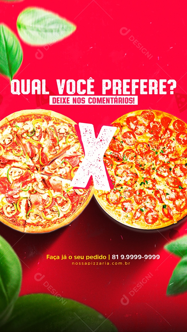Story Qual você Prefere Deixe nos Comentários Pizzaria Social Media PSD Editável