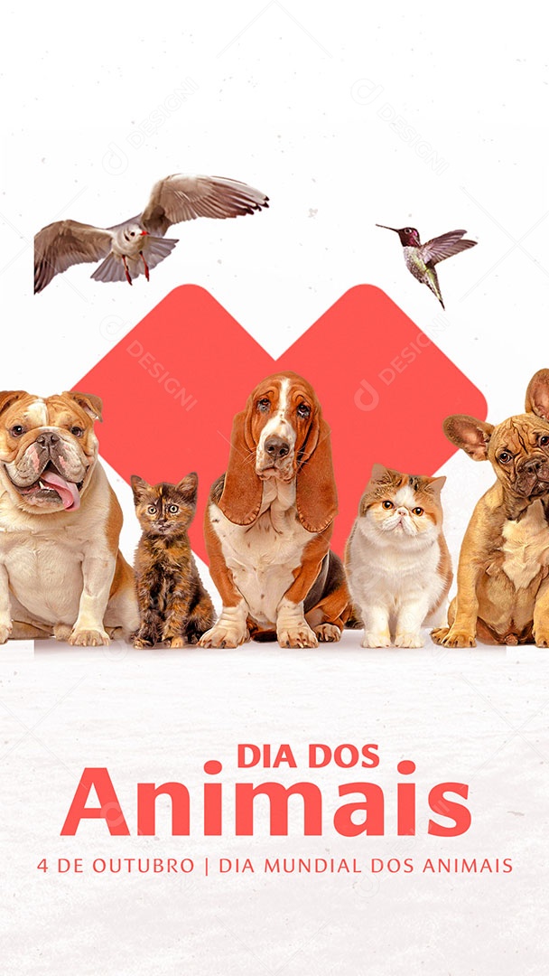 Dia Mundial dos Animais 04 de Outubro Cachorro, Gato e Aves Story Social Media PSD Editável