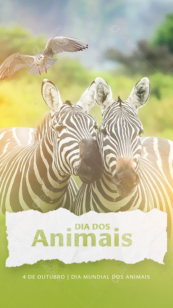 Social Media 04 de Outubro Dia Mundial dos Animais Zebra Story PSD Editável