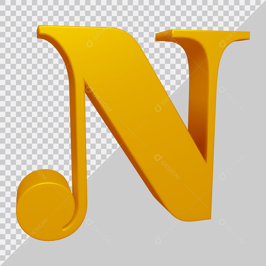 Elemento 3D Para Composição Letra N Dourado PSD