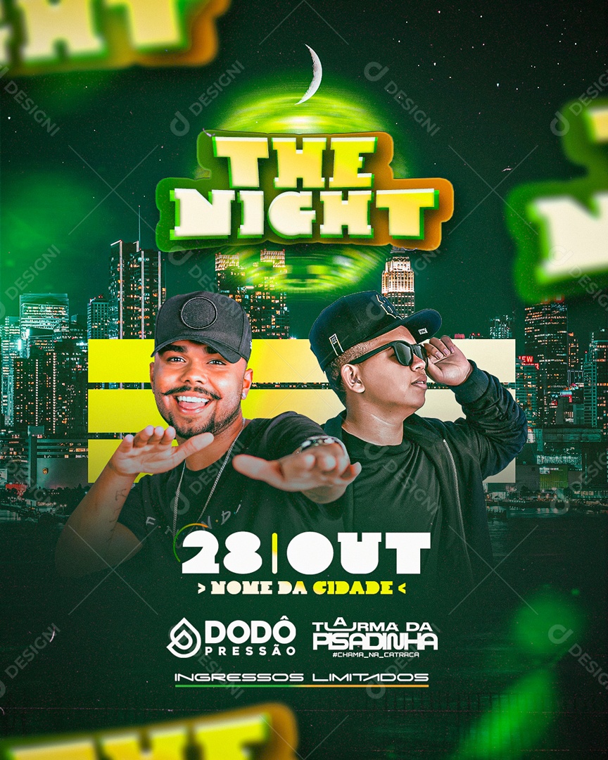 Flyer The Night Dodó Pressão Shows Social Media PSD Editável