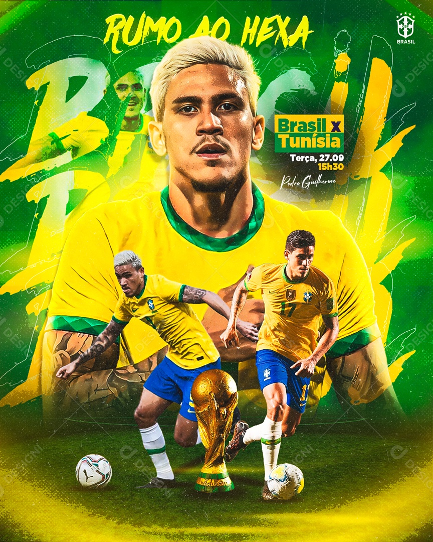 Copa Do Mundo Rumo ao Hexa Seleção Brasileira Social Media PSD Editável