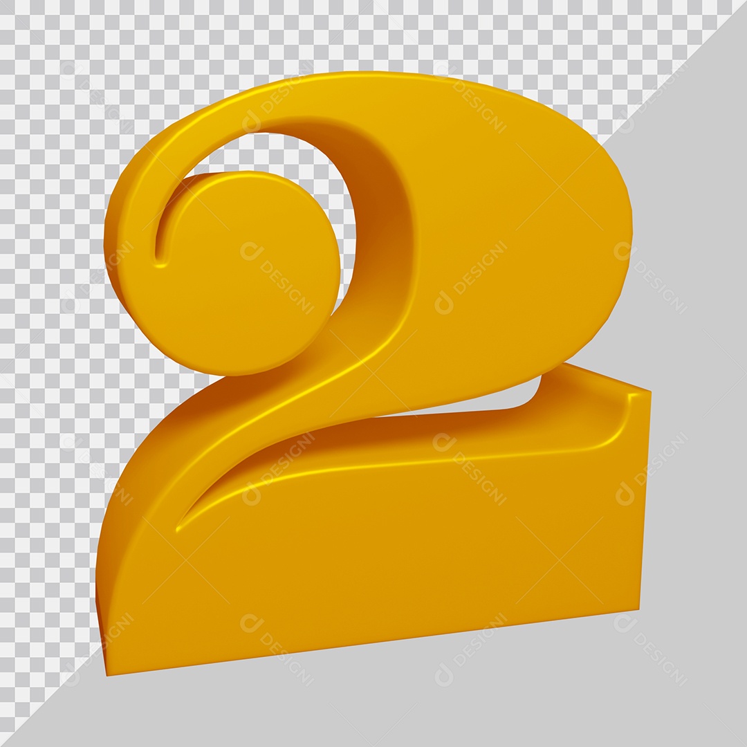 Elemento 3D Para Composição Número 2 Dourado PSD