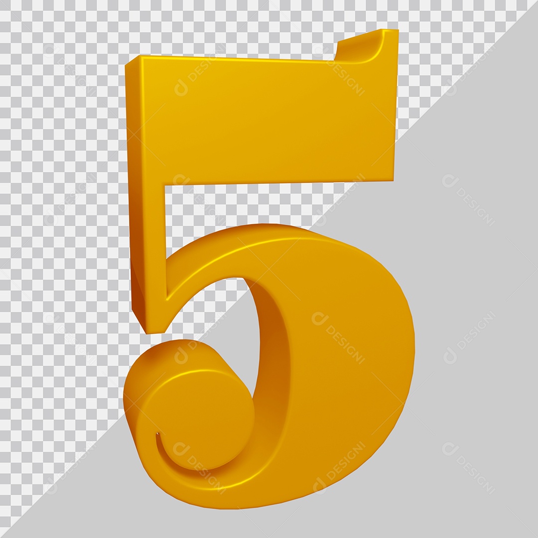 Elemento 3D Para Composição Número 5 Dourado PSD