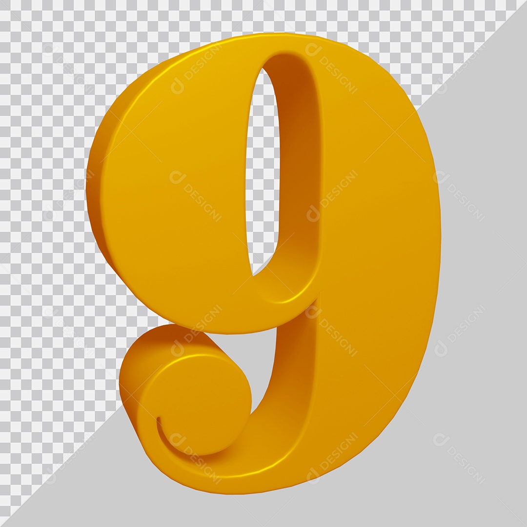 Elemento 3D Para Composição Número 9 Dourado PSD