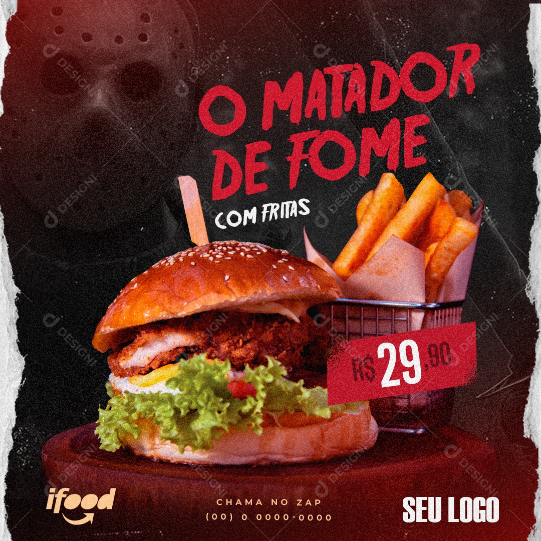 O Matador de Fome com Fritas Hamburgueria Social Media PSD Editável