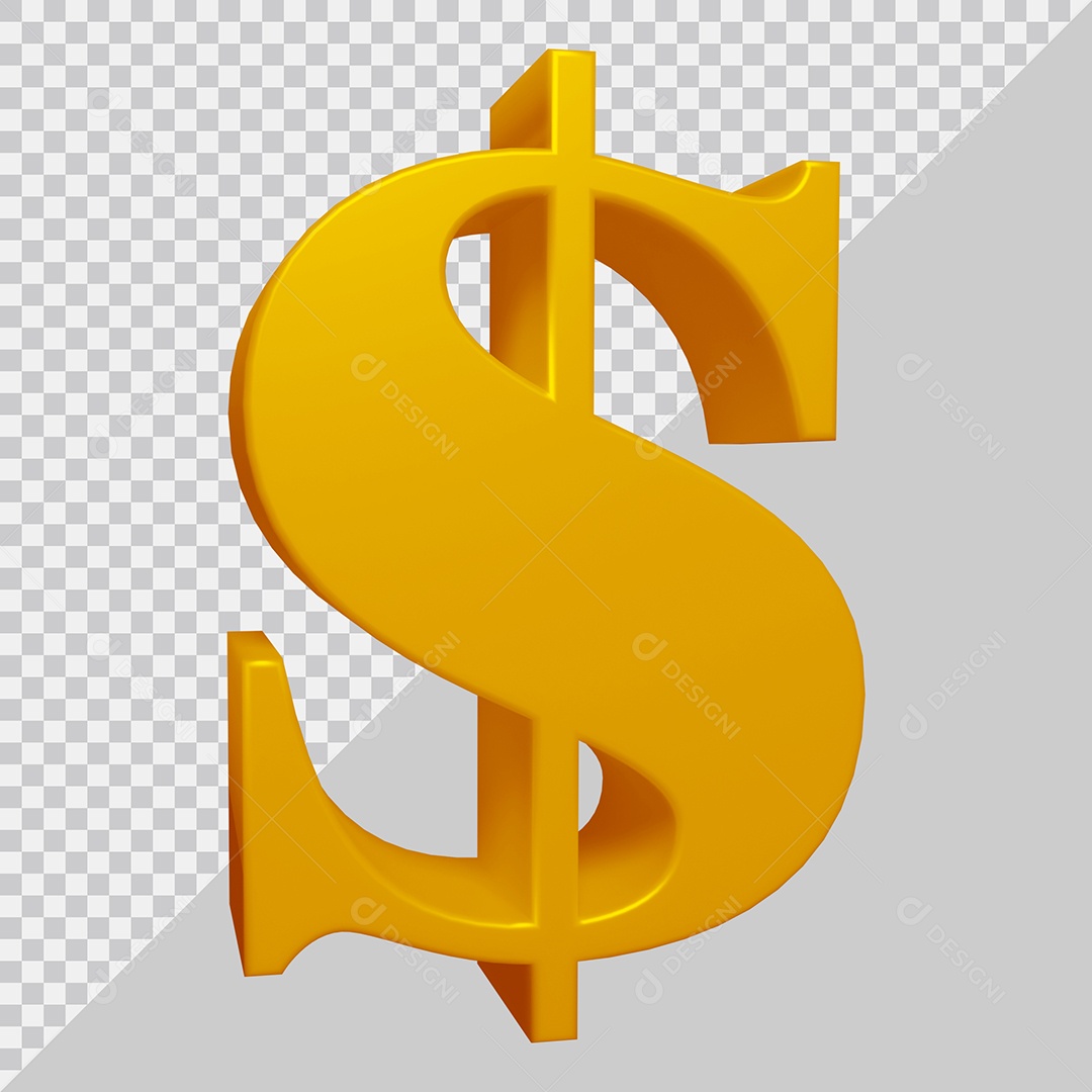 Elemento 3D Para Composição Símbolo do dólar $ Dourado PSD