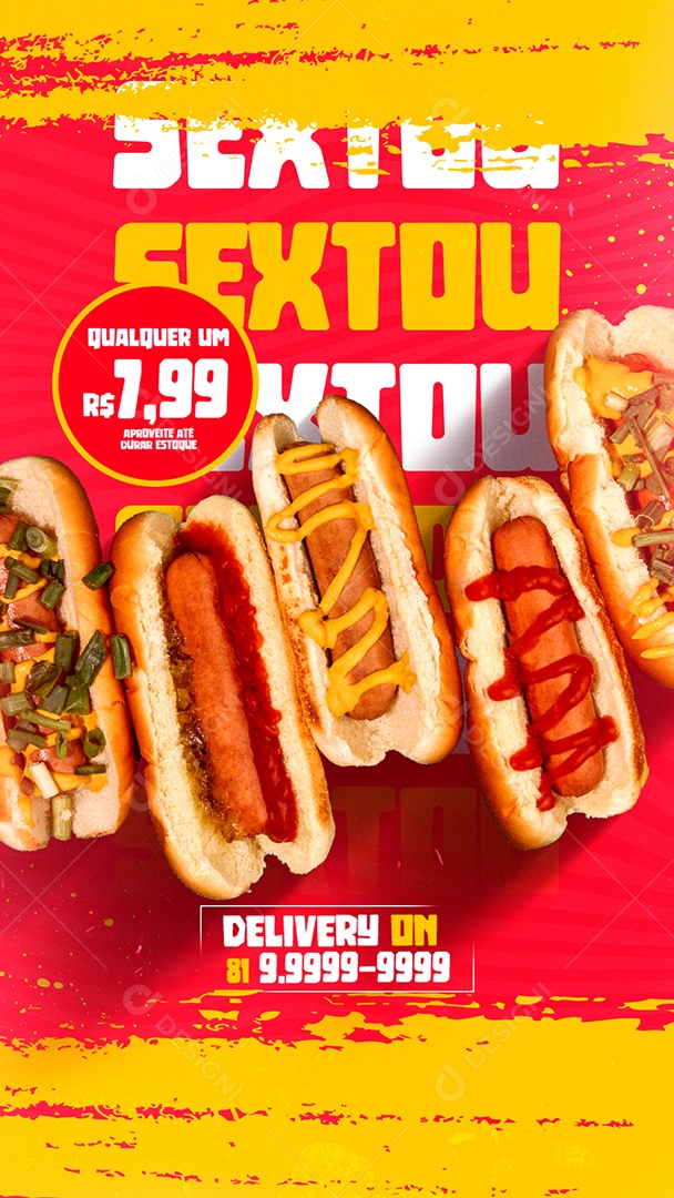 Story Delivery On Sextou Qualquer um 7,99 Cachorro Quente Social Media PSD Editável