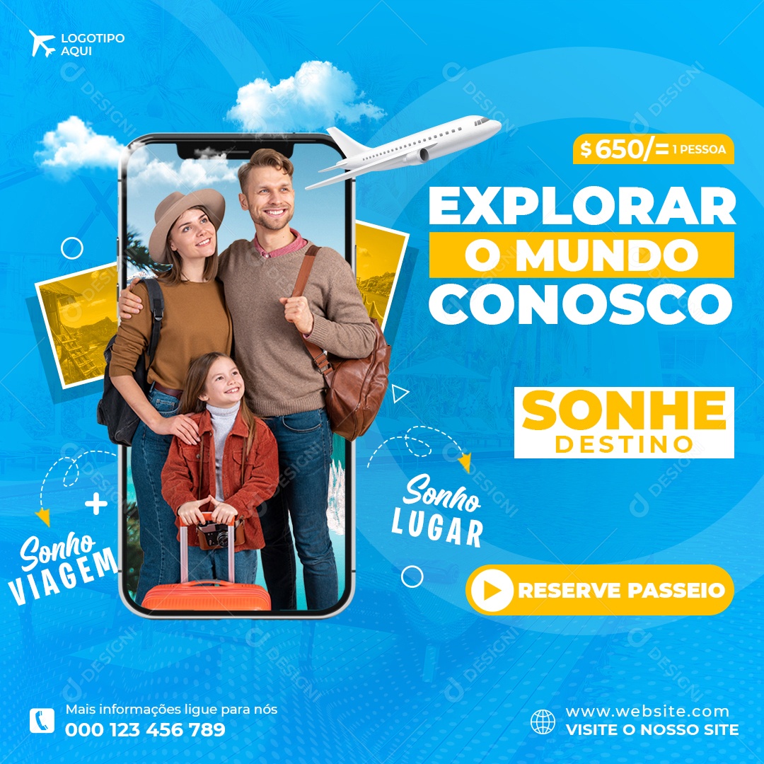 Social Media Turismo Explorar o Mundo Conosco PSD Editável