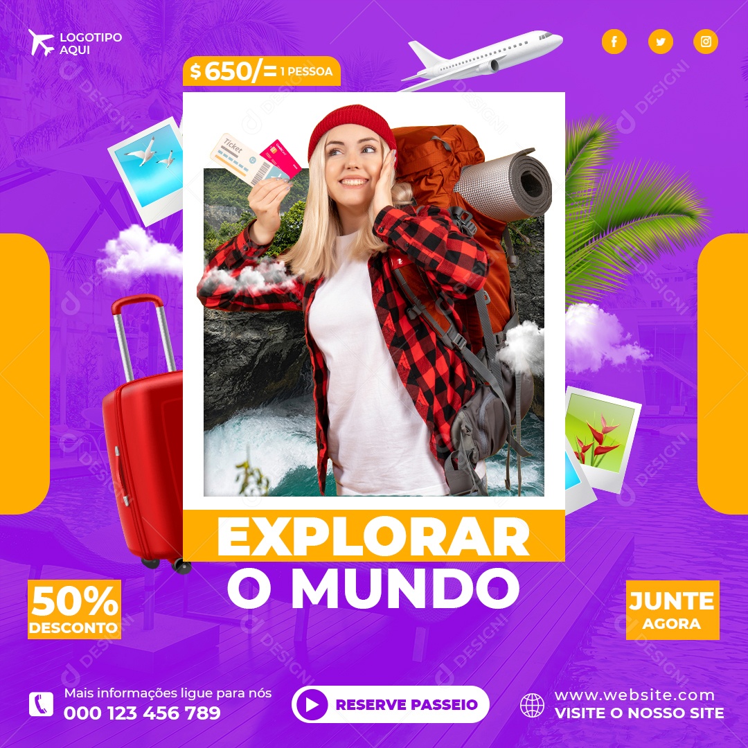 Social Media Turismo Explorar o Mundo PSD Editável