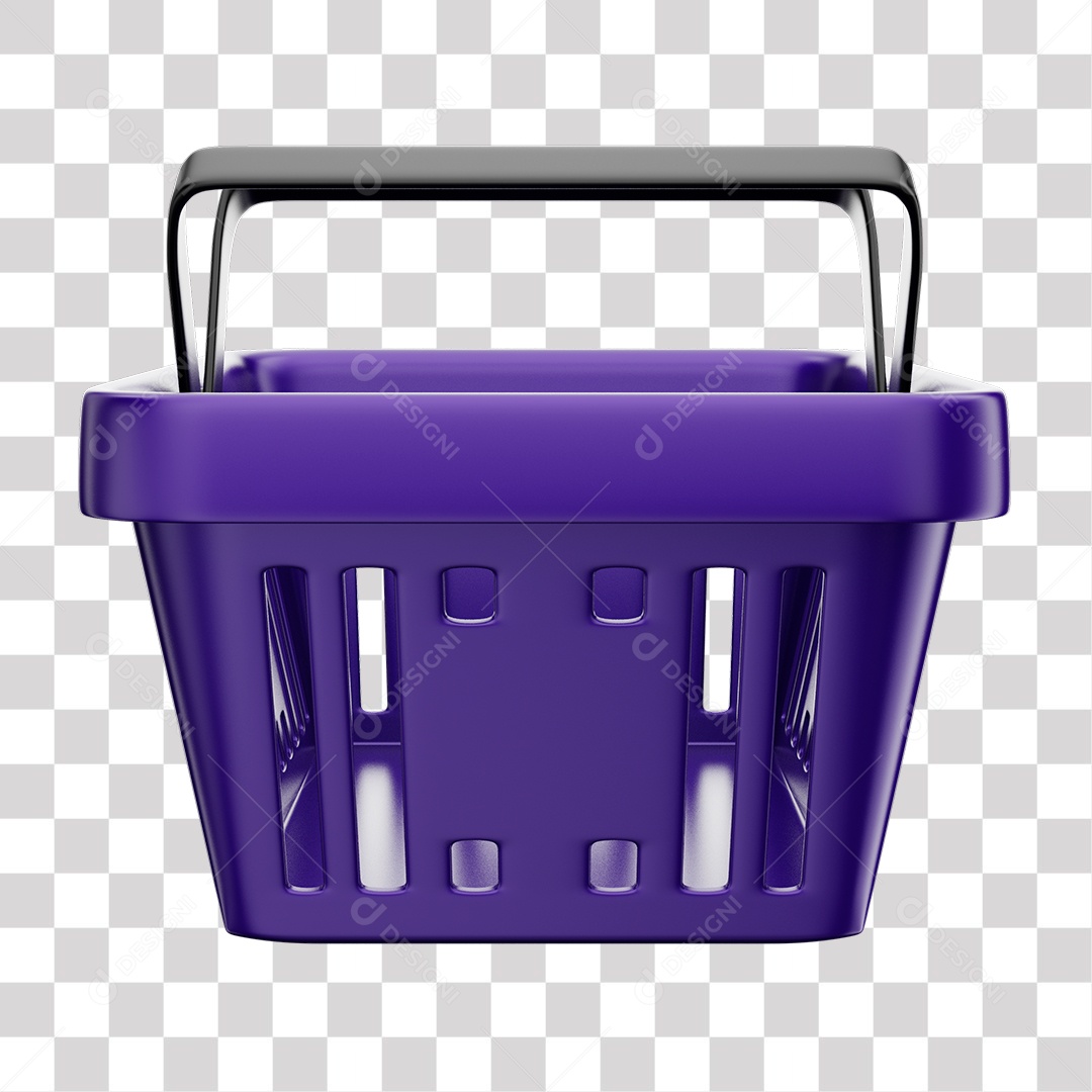 Cesta de Compras Roxo Elemento 3D para Composição PNG Transparente