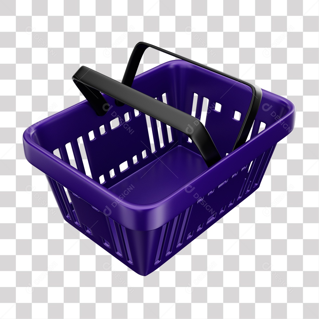 Cesta de Compras Roxo Elemento 3D para Composição PNG Transparente