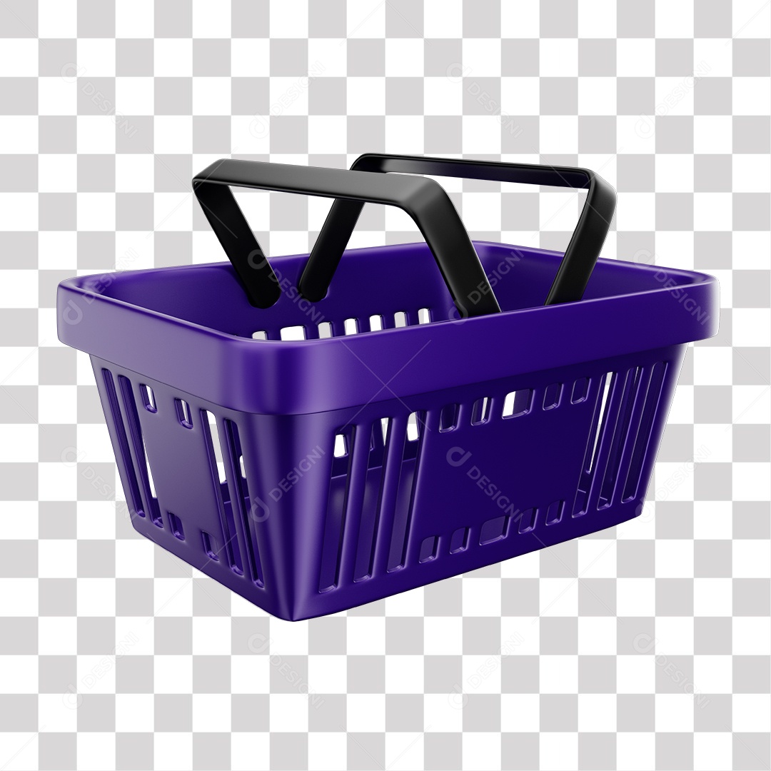 Cesta de Compras Roxo Elemento 3D para Composição PNG Transparente