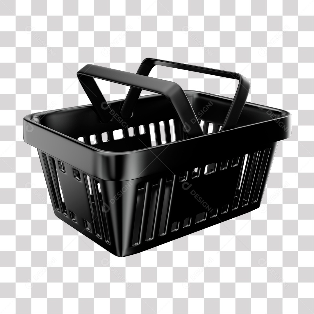 Cesta de Compras Preto Elemento 3D para Composição PNG Transparente