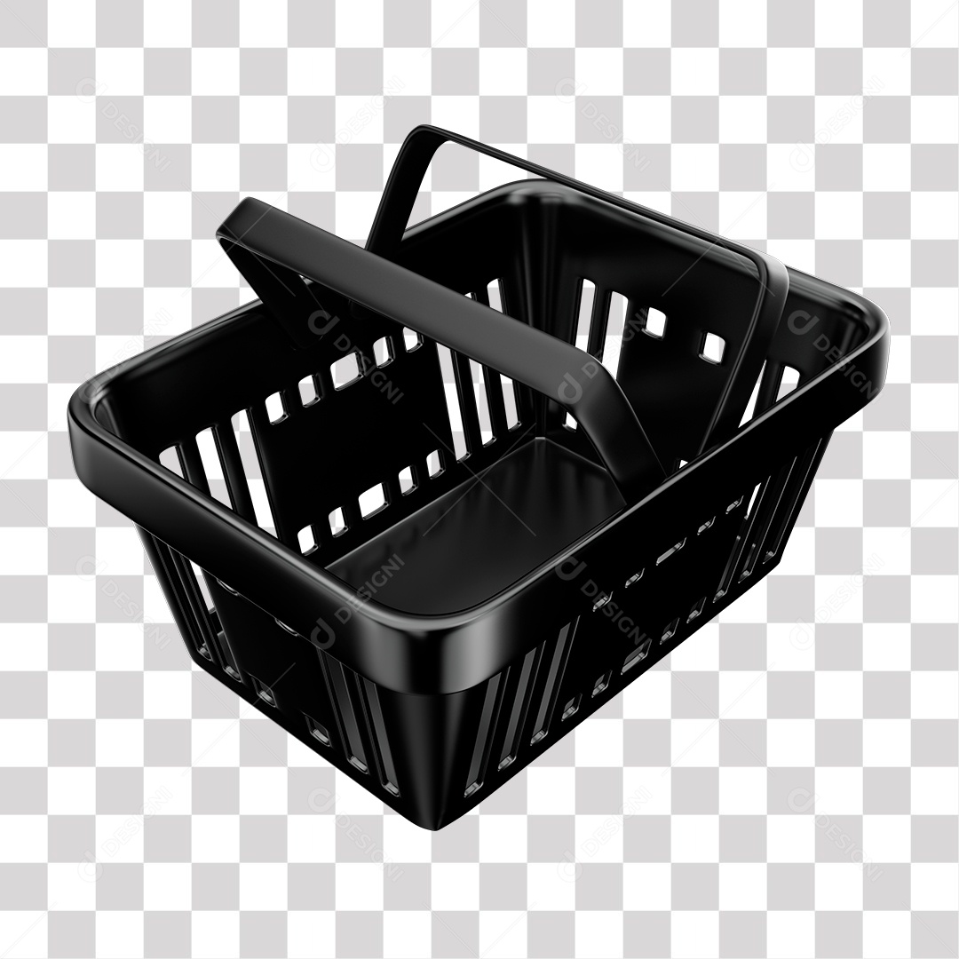Cesta de Compras Preto Elemento 3D para Composição PNG Transparente