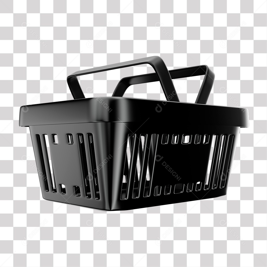 Cesta de Compras Preto Elemento 3D para Composição PNG Transparente