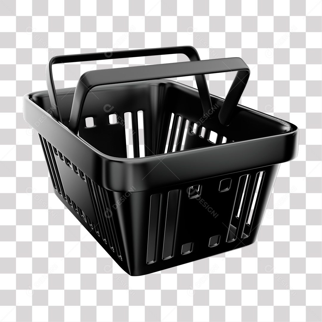 Cesta de Compras Preto Elemento 3D para Composição PNG Transparente