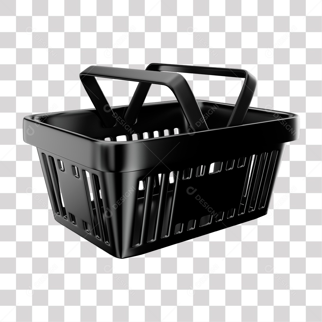 Cesta de Compras Preto Elemento 3D para Composição PNG Transparente